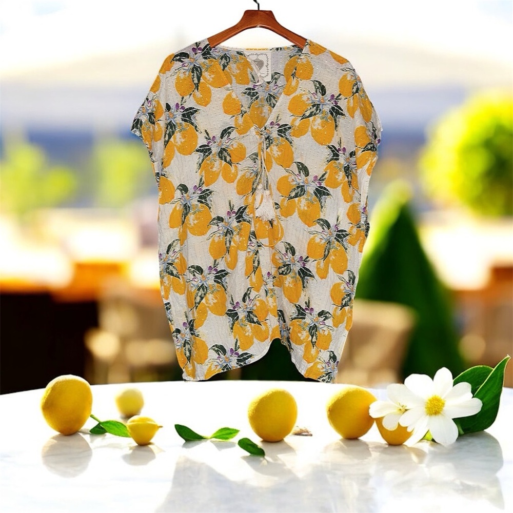 Z&L Lemon Print Tassel Kimono Top - Picture 5 of 8